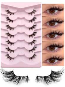 GROINNEYA 7对半条式假睫毛，透明带猫眼假睫毛，轻盈蓬松的貂毛假睫毛，拉长眼尾，飞扬的交叉假睫毛，精致可重复使用，适合日常通勤、约会、婚礼宾客、旅行和节日妆容。 - 查看 13
