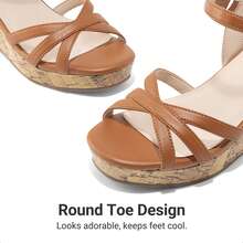 Girls' Summer Wedge Sandals Flatform Open Toe Ankle Strap Platform Sandals Suitable For Daily Occasions & Parties - Brown - View 6