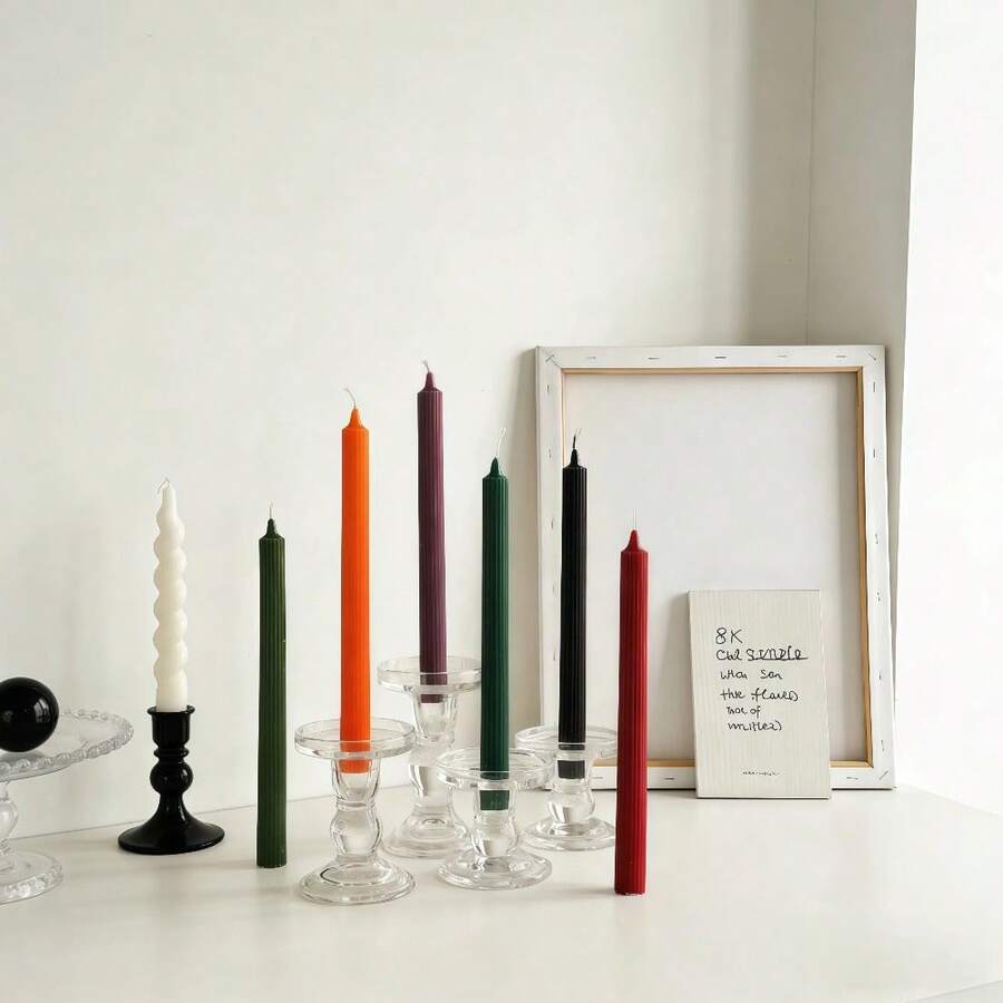 2支条纹细长香氛蜡烛,长9.84英寸,无烟大豆蜡,适用于家居装饰、派对、餐桌装饰、节日礼物、晚餐、宴会/派对、放松/冥想、营造浪漫氛围、婚礼装饰、结婚礼物、节日装饰、冬季礼物、送给她的礼物(不含烛台) - 2pcs - 查看 1