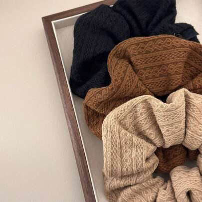 3pcs Solid Color Soft Knitted Hair Scrunchies, Comfortable & Hair-Friendly, Suitable For Women's Daily Ponytail & Bun Hair Elastics Hair Rubber Bands Hair Rope Elastic Hair Tie