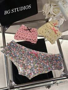 5PCS, Cake Lace Leopard Print Floral Sexy Women's Underwear, Mesh Breathable Triangle Underwear, Pink Colorful Underwear - 彩色 - 查看 8