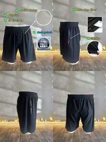 3-Piece Set Men's Cool Silk Gym Casual Shorts, Quick-Drying Yoga Shorts, Sizes G1 G2 G3 G4 Plus-Size - Xanh đậm - Xem 1
