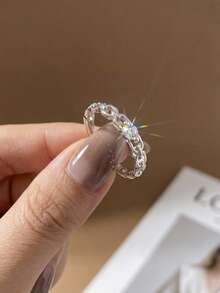 1pc Unique Chain Single Diamond Ring, 925 Sterling Silver Material, Suitable For Women's Daily Wear, Ins Style Design, Perfect Birthday Gift - Chain Solitaire Ring - View 6