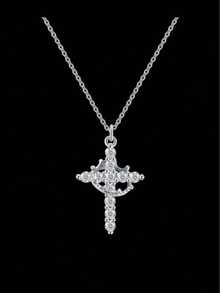 母亲节礼物推荐：升级版皇冠十字架项链、14K镀金皇冠十字架吊坠项链、简约钻石金项链、信仰十字架首饰、初领圣餐项链 - 彩色 - 查看 5