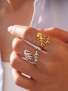 Frminee 2pcs/1pc Summer Personalized Exquisite Simple Cute Fish Stainless Steel Adjustable Opening Ring Boho Style Beach Surf Ring Waterproof No Fading Small Gift Gift For Girlfriend Gift - Multicolor - View 3