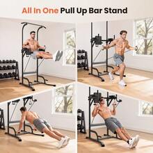 GartistGo Power Tower Pull-Up & Dip Station For Home Gym - Adjustable Height Range, 330LBS Capacity With Anti-Slip Suction Cups H-Steel Base Power Rack - Black - View 5