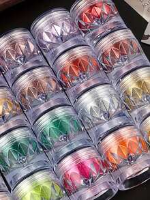 24 Colors Moonlight Aurora High-Grade Mirror Nail Powder, Comes With Storage Box, Includes 24 Shades Of Super Bright Mirror Nail Powder, Suitable For Manicure Decoration, Christmas, Halloween And Nail Art. - 彩色 - 查看 2