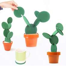 Podkładki DIY w kształcie kaktusa, zestaw 6 sztuk, z uchwytem na doniczkę na napoje, nowatorski prezent do wystroju domu, biura i baru - Wielokolorowe - Zobacz 2