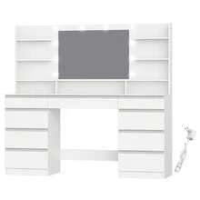 HEXCELEN 150 Cm Wide Dressing Table With 10 LED Lights (3 Colors, Adjustable Brightness), Large HD Mirror, 1 Large And 8 Small Drawers, 9 Open Storage Compartments, White-Silver - trắng - Xem 10