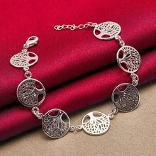 925 Sterling Silver Plated Tree Of Life Chain Bracelet For Women Wedding Engagement Party Fashion Jewelry - Silver - View 5