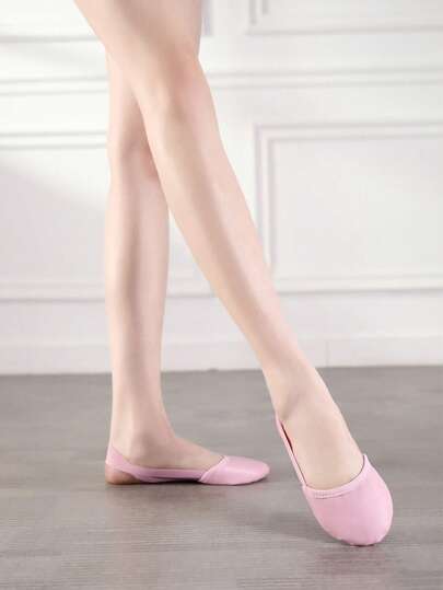 1 Pair Pink PU Half-Sole Dance Shoes - Suitable For Rhythmic Gymnastics, Modern Dance, Ballet And Contemporary Dance Performances | Strong Traction, Flexible And Lightweight