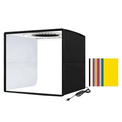 PULUZ 250mm Portable Folding Photography Light Box Ring Light Board 3 Light Modes 10 Brightness Levels USB Cable Control With 6 Double-Sided Background Paper 12 Colors