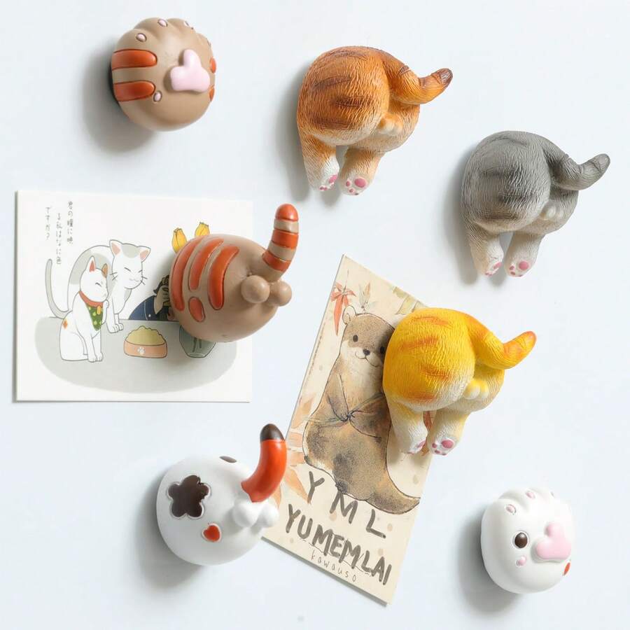 Imanes de nevera con diseño lindo de la pata y trasero de gato de dibujos animados, decoración de cocina, decoración de nevera, regalo festivo