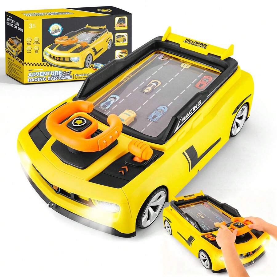 Simulation Racing Car Game Toy For Kids Interactive Driving Game With Steering Wheel, Sound Lights - Yellow - View 1