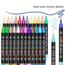 24/48/72/96/144/240色丙烯颜料马克笔套装，12/24/36/48/72/120支双头丙烯颜料马克笔，双头设计，细头和毛笔头，适用于岩石绘画、画布、织物、石头、木头、玻璃、纸张、塑料、DIY工艺品、学校美术用品、返校季等。 - 套裝 - 查看 11