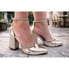 Women's Block Heel Pump With Rhinestone Straps - New Arrival, Comfortable, Ana Marie 1789 - 金色 - 查看 1