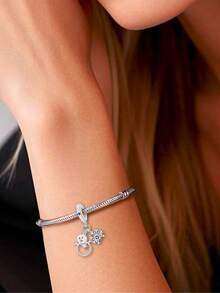 1 Piece 925 Sterling Silver Snowman Snowflake Dangle Charm, Blue Zirconia Pendant Bead DIY Unisex Christmas Jewelry Gift - Silver - View 4