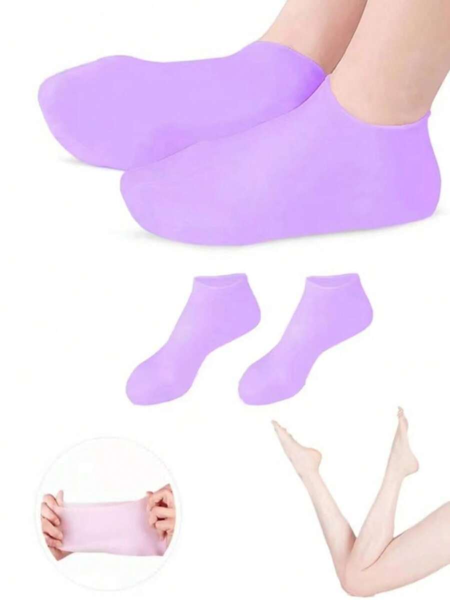 2 piezas Calcetines de silicona hidratantes, calcetines de gel exfoliante y reparador de talones agrietados, protectores de pies anti-sequedad y grietas - 1 par - Ver 1