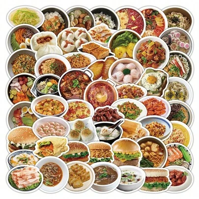 60 Pcs Realistic Food Snack Stickers - Vibrant Cuisine Decals For Journals, Phone Cases & Water Bottles