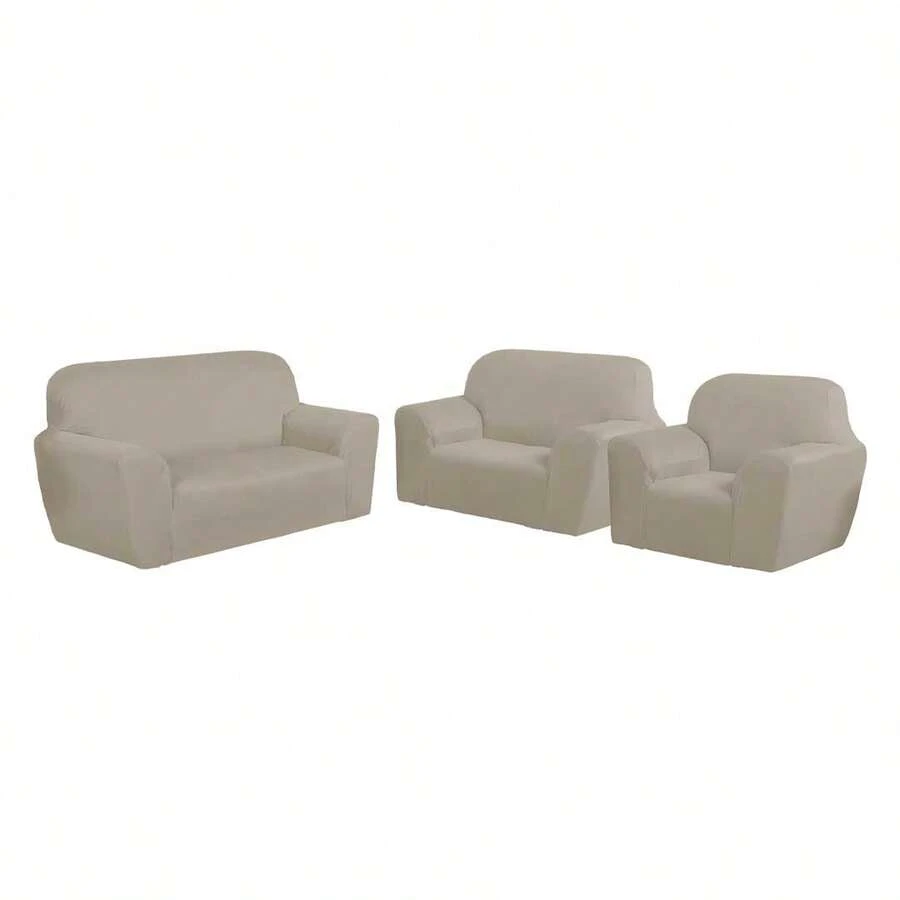 Protective Cover For Sofa 3x2x1 Seater, Plain, Fitted, Gel Polyester Mesh, Fast Shipping. - Beige - View 1
