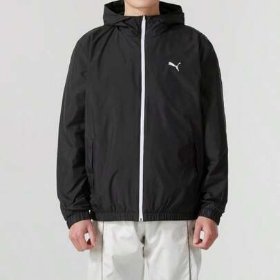 Puma ESS Cat Logo Windbreaker Jacket, Comfortable Casual Commuting Minimalist Hooded Woven Sportswear