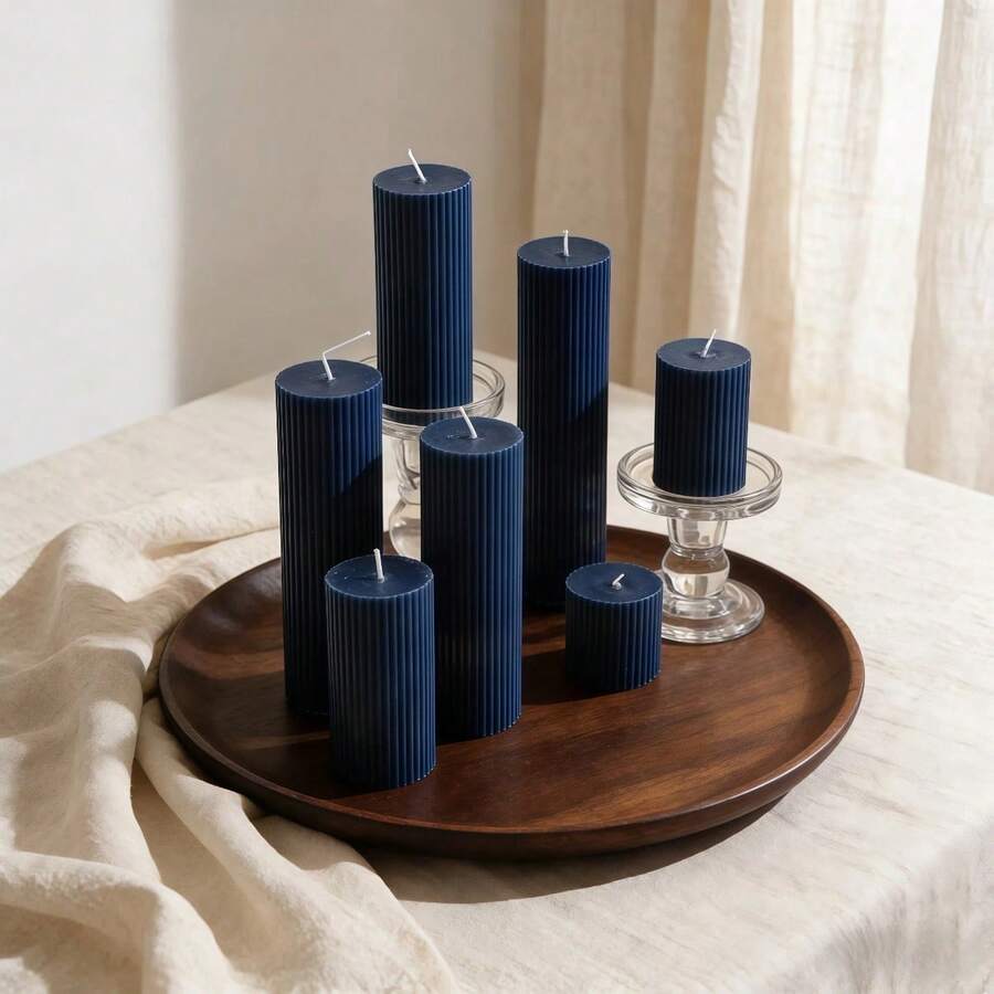 1pc Vintage Style Deep Blue Cylindrical Scented Candle - 1.97" Diameter | Suitable For Meditation And Lighting | Decorative Candle Set | Photography Prop | For Home Decor, Indoor/Outdoor Use, Patio And Office Desk | Fragrant Candle - Dark Blue - View 1
