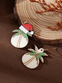 2pcs Popular Women's Fashion Minimalist Cute Wooden Coconut Tree Christmas Hat Earrings, Wedding Engagement Party Jewelry Gift - Gold - View 7