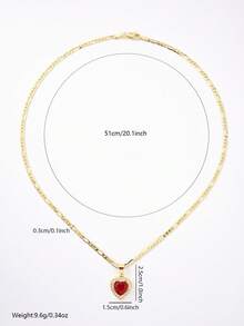 1pc Women Red Heart CZ Pendant Necklace Gold Figaro Chain Big Ruby Heart Statement Necklace Hip Hop Aesthetic Valentine Jewelry/Fashion Jewellery - Yellow Gold - View 2