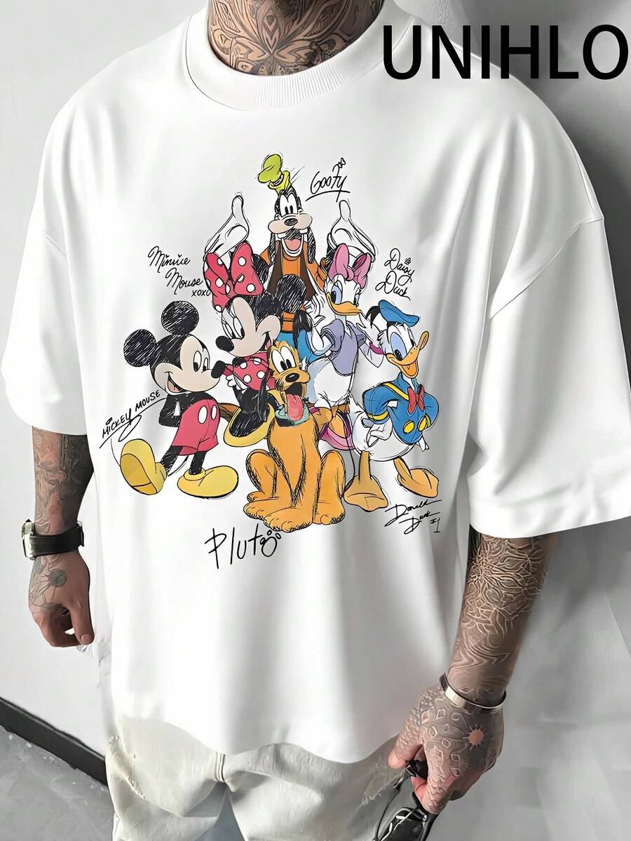 Disney UNIHLO Mickey  Print  Summer Casual Versatile Pure Cotton T-Shirt Suitable For Any Place - trắng - Xem 1