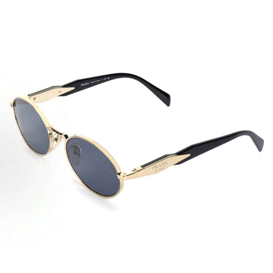 PRADA Logo-Decorated Alloy Oval Sunglasses For Women, Gold. - 查看 1