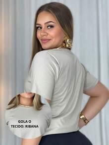 Blusa Feminina Básica Dia A Dia Uniforme T-shirt Gola O - Bege - Visão 2