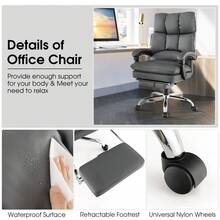 COSTWAY Ergonomic Adjustable High Back Rolling Computer Chair With Retractable Footrest, Grey - A - View 4