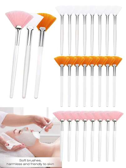1/3/5/10/20pcs Fan-Shaped Makeup Brushes, Face Mask Application Brushes, Soft Cosmetic Skincare Tools, Acid Brushes For Beauticians, Suitable For Mud Masks, Toners, Creams, Spa Skincare Tools