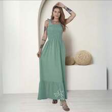 Women's Long Dress With Elastic And Adjustable Straps, Casual Style. - 薄荷綠 - 查看 1