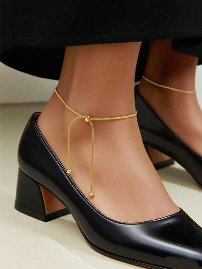 1 pieza Tobillera de cadena de hueso de serpiente minimalista de moda, de acero inoxidable, adecuada para la playa, vacaciones, uso diario, fiesta