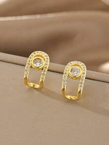 1 Pair Gold Earrings, Fashionable Elegant Minimalist Luxury High-End Gold Copper Inlaid Cubic Zirconia Pendant Earrings, Suitable For Women's Daily Wear - Gold - View 2