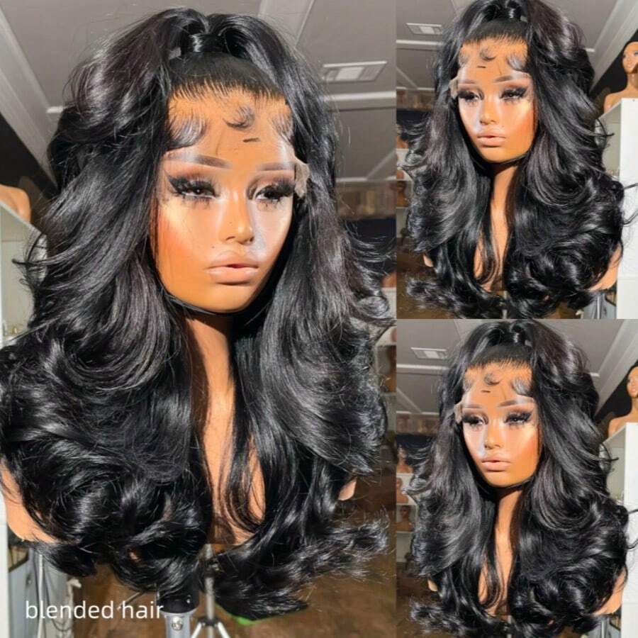 10-36Inch 180% Density Body Wave Lace Front Wigs Human Blended Hair 13x4 HD Lace Front Wigs Human Blended Hair Glueless Wigs Human Blended Hair Pre Plucked Frontal Wigs Human Blended Hair For Women 180% Density Body Wave Wig With Baby Hair Natural Black - Natural & Black - View 1