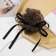 1个优雅复古豹纹网纱发圈发夹，马尾辫发圈，丸子头固定器 - 彩色 - 查看 9