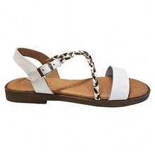 Marila Damen-Sandalen aus flachem Leder, weiß, gepolsterte Lederinnensohle, Schnallenverschluss, leichte Sohle, Lieferung innerhalb von 24/48 Stunden - Weiss - Übersicht 1