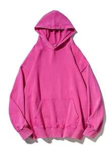Women's Oversized Unisex Retro Acid-Wash Hooded Sweatshirt - Heavy-Duty Couple Matching Streetwear Pullover With Pocket, X-Line Fit (Plus Size), All-Season Casual Hoodie For Men & Women - Christmas Gift - 玫瑰紅 - 查看 5