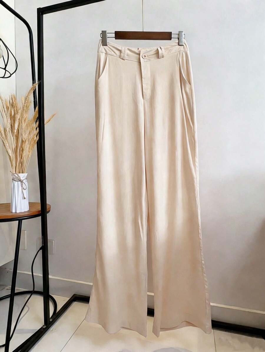 ISADORA MODA Premium Wide Leg Tailored Linen Pants - damasco claro - 查看 1
