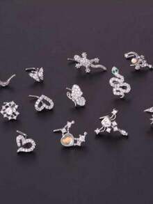 Stainless Steel L-Shaped Nose Piercing With Cubic Zirconia. - 1 cái màu vàng, 1# Hoa cỡ L - Xem 8