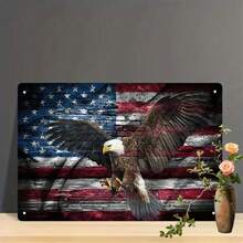 1PC Vintage Tin Sign, Bald Eagle In Flight With American Flag, Patriotic Wall Art, High-Quality Metal, Rustic Decor, Durable, Fade-Resistant, Perfect For Home, Office, Or Man Cave, 8x12 Inches - Metal Wall Art,Tin Signs,Vintage Metal Signs,Retro Wall Decor,Rustic Metal Art,Cool Metal Signs,Man Cave Decor,Garage Signs,Classic Metal Art,Unique Wall Art - Multicolor - View 6
