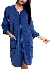 Peignoir court pour femme Aquarti avec fermeture éclair et manches 3/4 - Jeans - Voir 2