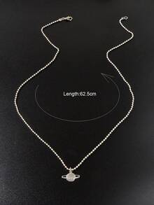 1 pieza Collar con colgante planetario de cadena larga con cuentas de estilo punk rock plateado, accesorio diario y nocturno para hombres - Plateado - Ver 6