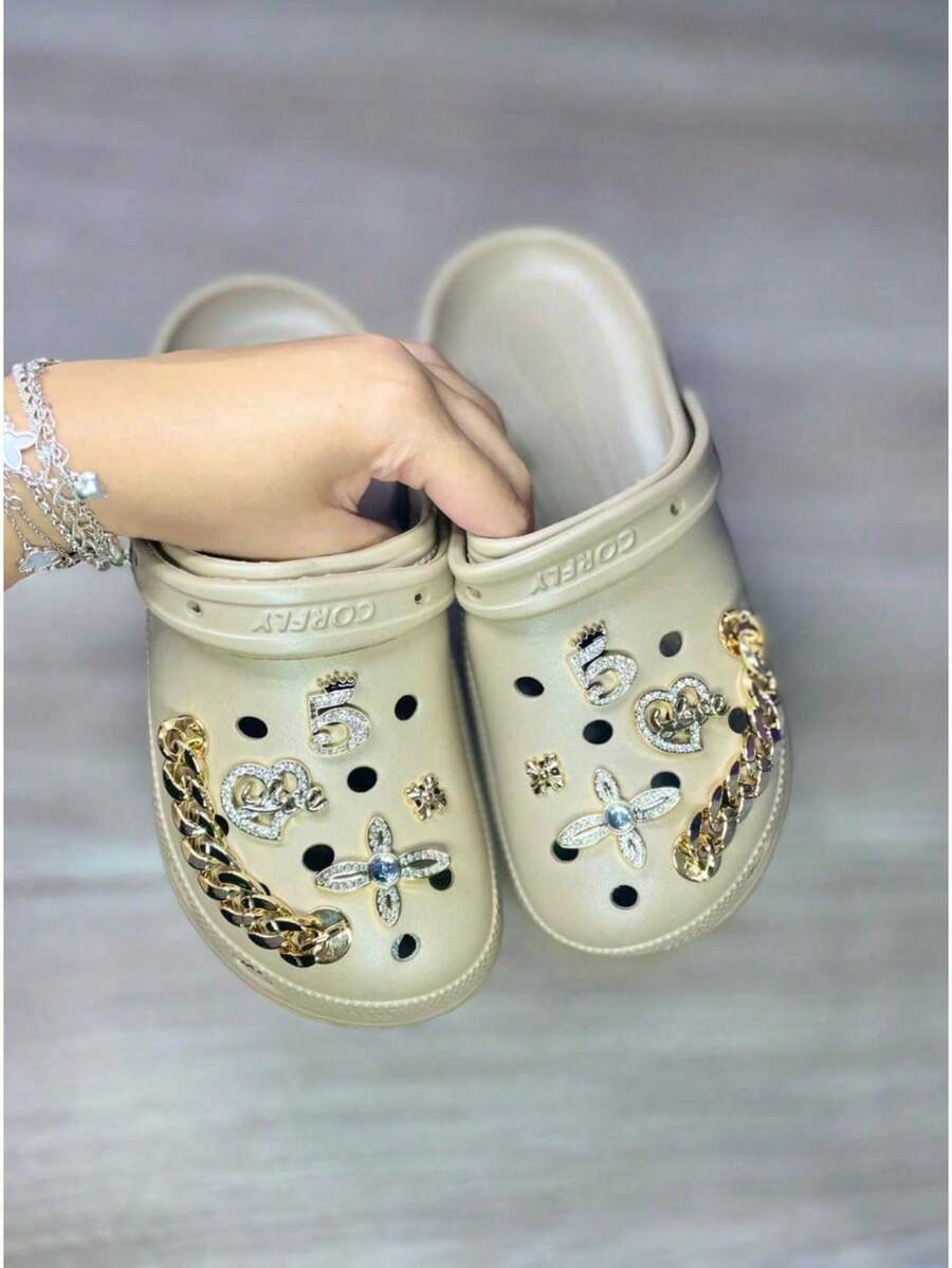 Chinelo Sapato Croco babuche plataforma salto alto 100% EVA com pingente - Macio e Confortável - Caqui - Visão 1