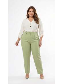 Plus Size Tailored Dress Pants - Pimiento verde - Ver 5