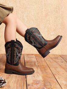 Boys Girls Cowboy Boots – Square Toe Western Riding Boots For Kids - 鏽棕色 - 查看 3