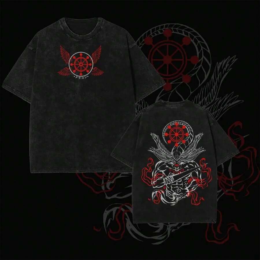 Super Value Hot  Washed T-Shirt PODTIFY Mahoraga – Vintage Oversized  Anime Graphic Tee - Hoodie - Sweater, Dark Cursed Spirit Streetwear, Heavy Cotton Acid Wash Shirt, Soft Casual Unisex Apparel, Gift For JJK Fans, The Best Gift For Friends And Fans - màu đen - Xem 1