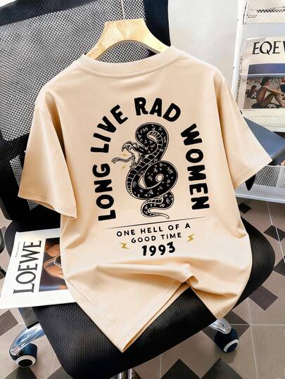 1pc Snake Print Short Sleeve T-Shirt, Casual Loose Fit, Sports Style Round Neck Tee For Teenage Girls, Perfect Summer Gift For School And Outdoor Wear, Suitable For Spring/Summer